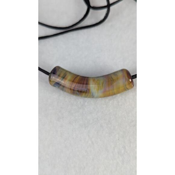 Handmade fused glass bead ond satin rattail 24"cord curved 48mm for 3mm cord - Picture 3 of 5